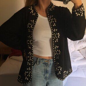 Vintage Coldwater Creek 100% Wool Embroidered Cardigan